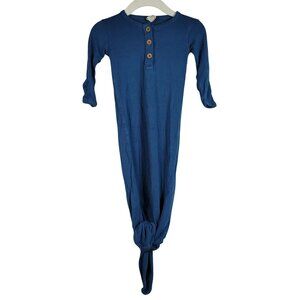 Larkspur Bamboo Knotted Gown Blue 0-3M Long Sleeves Henley Pullover Foldover